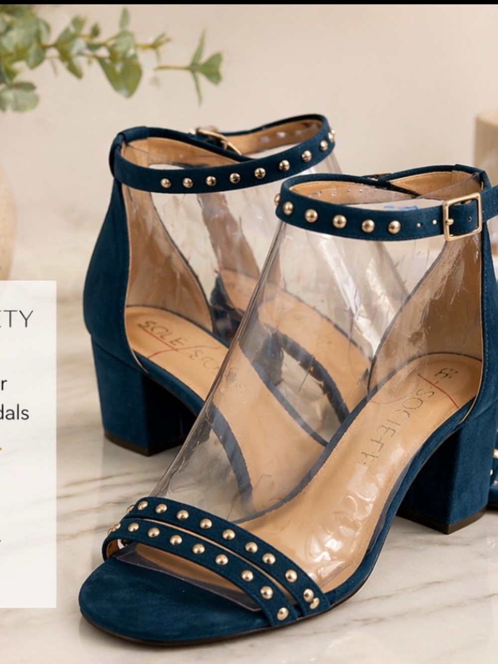 Sole Society Blue Heels with Silver Studs and Clear Straps
